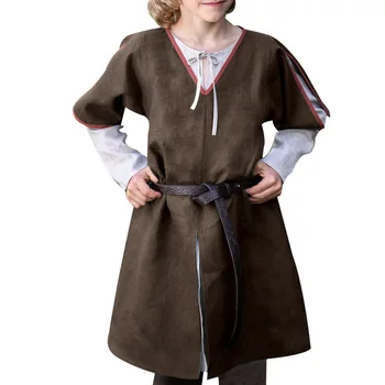Средневековая туника, пальто с короткими рукавами и V-образным вырезом, детское пальто, хлопковая Длинная рубашка, пальто на Хэллоуин, одежда эпохи Возрождения для мальчиков