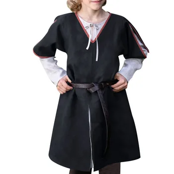 Средневековая туника, пальто с короткими рукавами и V-образным вырезом, детское пальто, хлопковая Длинная рубашка, пальто на Хэллоуин, одежда эпохи Возрождения для мальчиков 2