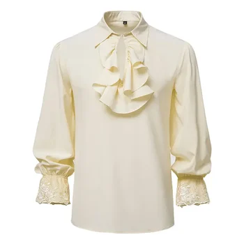 Европейская аристократическая рубашка в стиле вампирского ренессанса с рюшами, средневековая винтажная рубашка, костюм на Хэллоуин XS-XXL 0