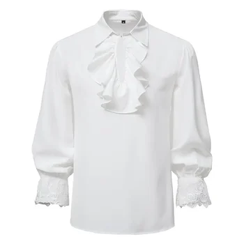 Европейская аристократическая рубашка в стиле вампирского ренессанса с рюшами, средневековая винтажная рубашка, костюм на Хэллоуин XS-XXL 3