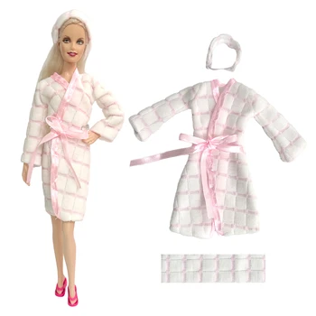 NK 1 Комплект 30 СМ Принцесса Белое Благородное Банное Полотенце Ночная Рубашка + Повязки На Голову Модная Одежда Для Куклы Барби Аксессуары Подарок Для Девочки Игрушка 0