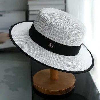 Летние уличные солнцезащитные шляпы с буквой М, украшенные стразами, с плоскими полями, Летняя женская шляпа-котелок, соломенная кепка для путешествий, покупок