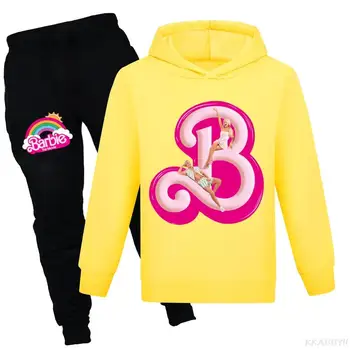 Барби, весенние футболки для мальчиков, толстовки + брюки, 2 шт./компл., осенняя одежда для девочек, детская рождественская спортивная одежда для бега трусцой 2
