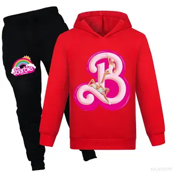 Барби, весенние футболки для мальчиков, толстовки + брюки, 2 шт./компл., осенняя одежда для девочек, детская рождественская спортивная одежда для бега трусцой 3