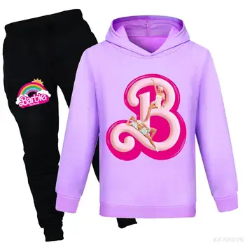 Барби, весенние футболки для мальчиков, толстовки + брюки, 2 шт./компл., осенняя одежда для девочек, детская рождественская спортивная одежда для бега трусцой 4