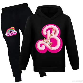 Барби, весенние футболки для мальчиков, толстовки + брюки, 2 шт./компл., осенняя одежда для девочек, детская рождественская спортивная одежда для бега трусцой 5