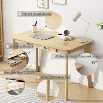 Письменный стол IOTXY из массива дерева - Рабочий стол для домашнего офиса с выдвижным ящиком, рабочий стол для ноутбука 4