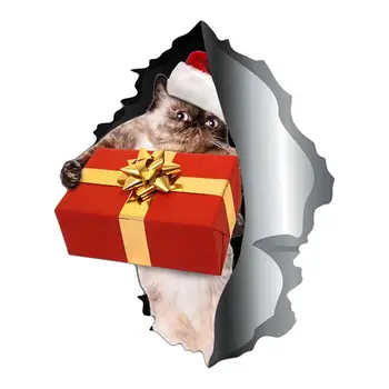 Рождественские наклейки для автомобиля, Рождественская наклейка с котом, автомобильные наклейки, наклейка на автомобиль с эффектом 3D Трещины, наклейка на холодильник, Забавная