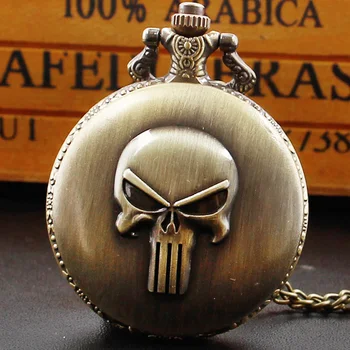 бронзовый скелет кварцевые карманные часы Изысканный кулон ожерелье Часы для детей мужчин и женщин подарки на тему Хэллоуина