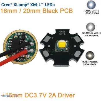 Cree XML XM-L T6 Холодный Белый Нейтральный Белый Теплый Белый 10 Вт Высокомощный светодиодный Излучатель 16 мм или 20 мм Черная печатная плата + DC3.7V 2A 5-режимный драйвер