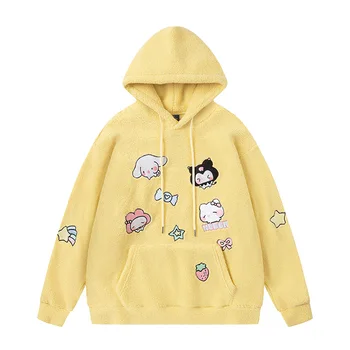 Аниме мультфильм Sanrio Hello Kitty Kuromi My Melody Женский плюшевый свитер с вышивкой Sweet Cool Свободный повседневный Топ Подарок паре 2
