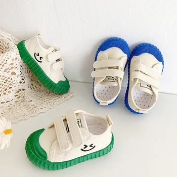 Детская парусиновая обувь Корейская версия Повседневных кроссовок с улыбающимся лицом Для школьников, удобная обувь на твердой мягкой подошве для малышей