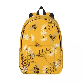 Мужской Женский рюкзак, школьный рюкзак большой емкости для студентов, школьная сумка с нарисованными вручную животными-пчелами