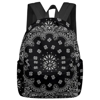 Черно-белый рюкзак в богемном стиле с банданой, школьные сумки для подростков, студенческая сумка для ноутбука, женский повседневный рюкзак для путешествий