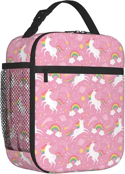 Ланч-бокс с розовыми единорогами для девочек и женщин, многоразовая изолированная сумка для Бенто, портативный термоохладитель-органайзер для пикника на пляже