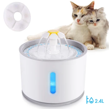 Автоматический фонтан для воды для домашних кошек со светодиодной подсветкой 5 упаковок фильтров 2,4 л USB Для собак и кошек, поилка с отключением звука, миска для кормления, диспенсер для питья