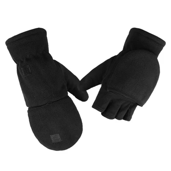 Ветрозащитные Перчатки-Трансформеры Зимние Теплые Варежки Перчатки На Полпальца с Клапаном Для Мужчин, Женщин, Детей