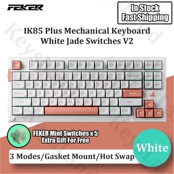 Механическая Клавиатура FEKER IK85 Pro Plus Беспроводная RGB Со Смазкой White Jade Switchers V2 Bluetooth 2.4G Прокладка Hotswap PBT Keycaps