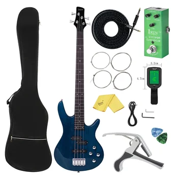 Электрическая бас-гитара IRIN Темно-синий корпус из липы, Кленовый гриф, гитара с 4 струнами, гитара с сумкой, педаль эффектов, Капо-медиатор