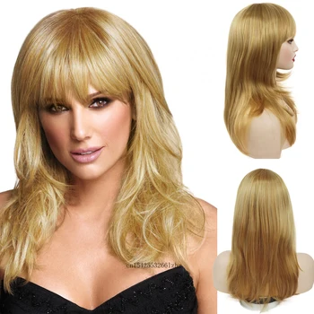 GNIMEGIL Синтетический светлый парик с челкой, длинные прямые волосы, парики для женщин, натуральный Мягкий дышащий женский парик, косплей Лолиты