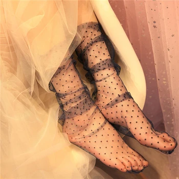 Сексуальные кружевные носки в горошек, женские прозрачные сетчатые носки до щиколотки, женские ультратонкие тюлевые носки принцессы