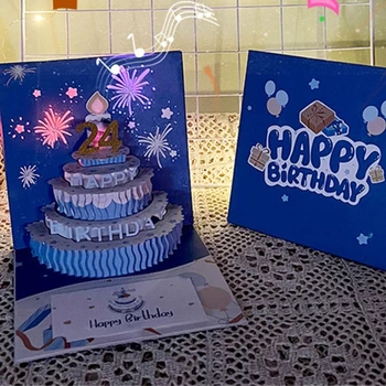 Музыкальная подарочная открытка на день рождения, 3D всплывающая поздравительная открытка со светодиодной подсветкой и музыкой, подарок на день рождения для женщин, мужчин, мамы, друга, жены, ребенка 4