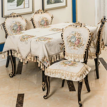 Роскошный европейский чехол для стула из бежево-голубой жаккардовой ткани, нескользящая подушка для стула, декор для домашней вечеринки в отеле, чехол для кухонного обеденного стула 0